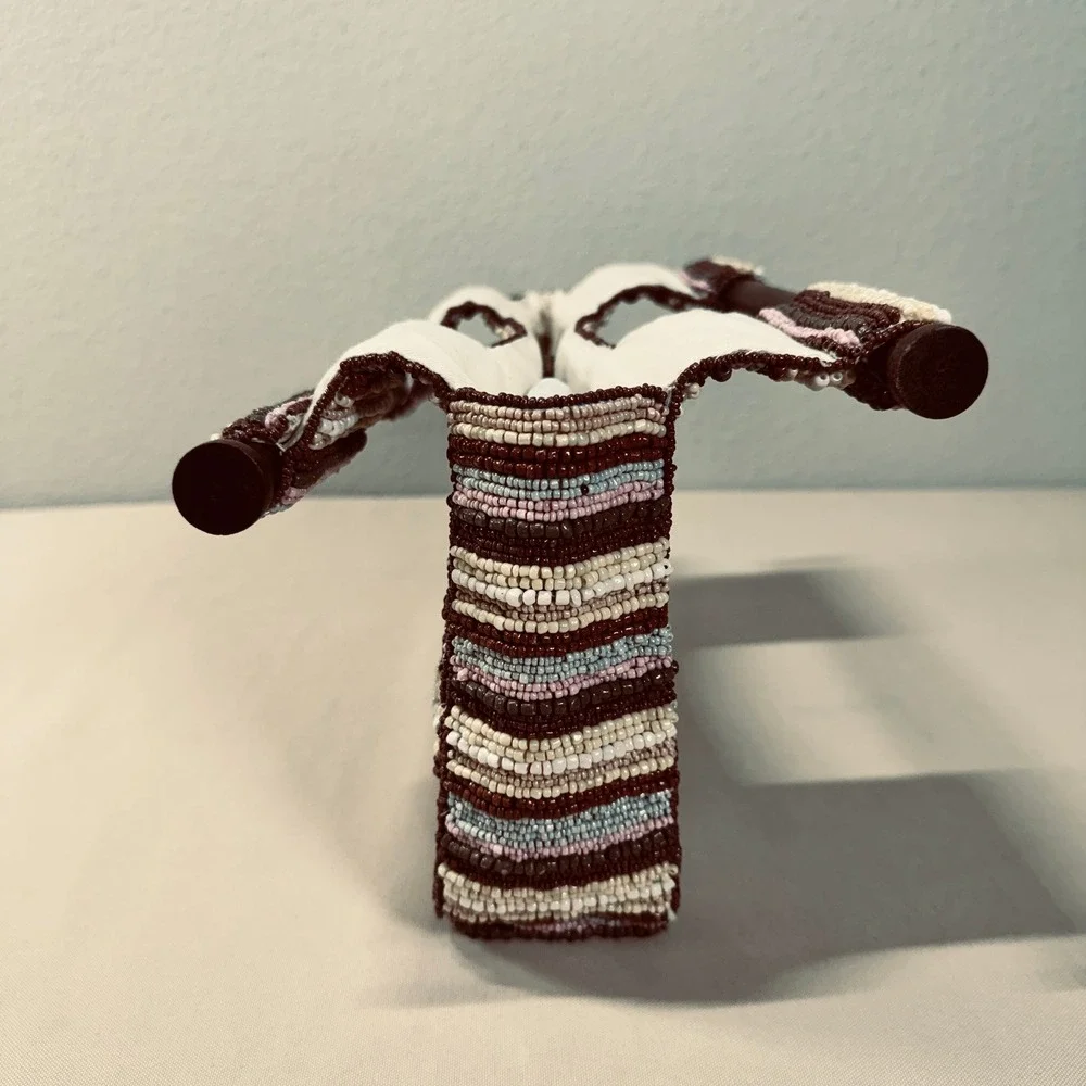 Antonio Melani Glass Bead Handbag Wood Handle Brown‎ Cream Blue Pink Summer Boho - Picture 12 of 16